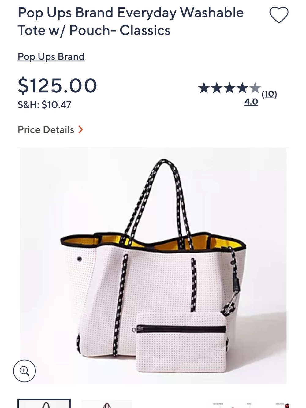 Everyday Washable Tote with Pouch - White/Yellow